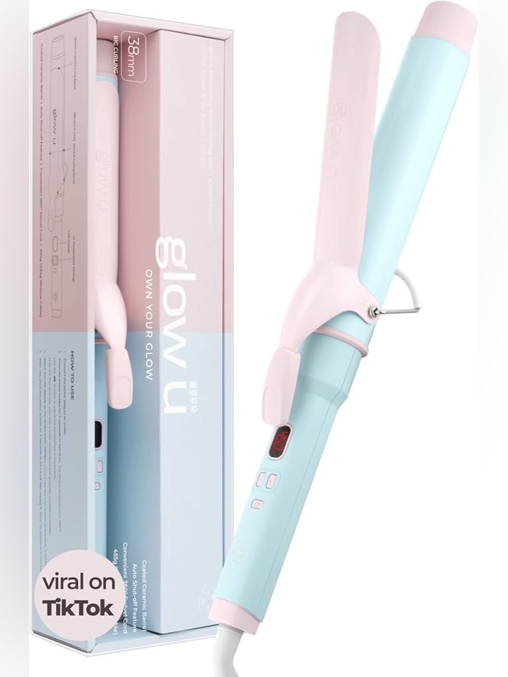 Glow-u Cotton Candy Pastel Curling Iron Pink & Light Blue